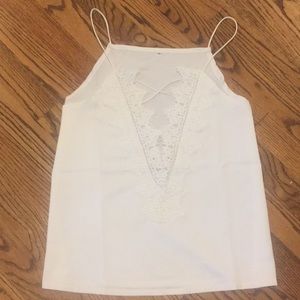 White crochet cross front lace tank top